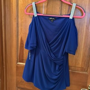 Dressy blue top, with rhinestones straps,large
